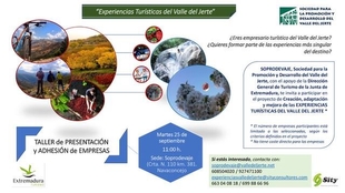 El 25 de septiembre tendrá lugar el Taller de Creación de Experiencias Turísticas del Valle del Jerte