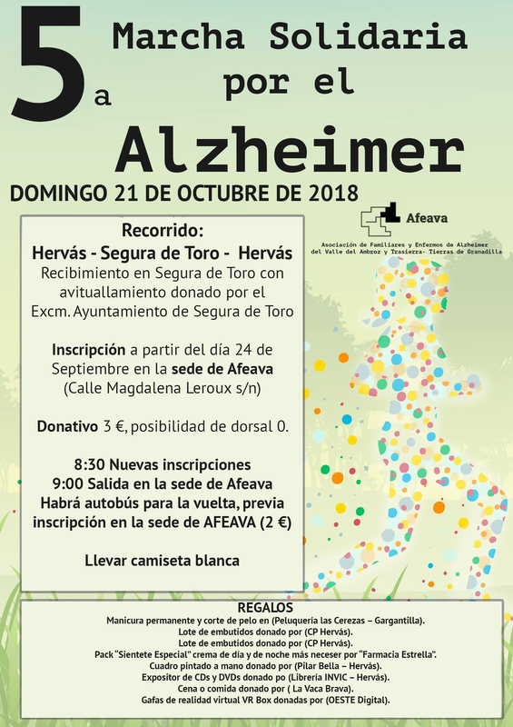 AFEAVA organiza una marcha solidaria por el Alzheimer el día 21 de octubre