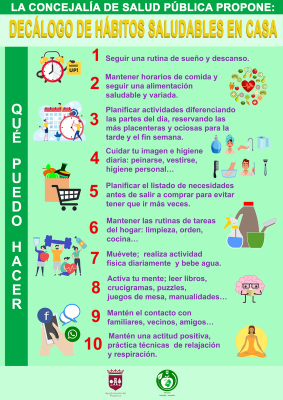 La Concejalía de Salud Pública se pone a disposición un sencillo decálogo de hábitos personales