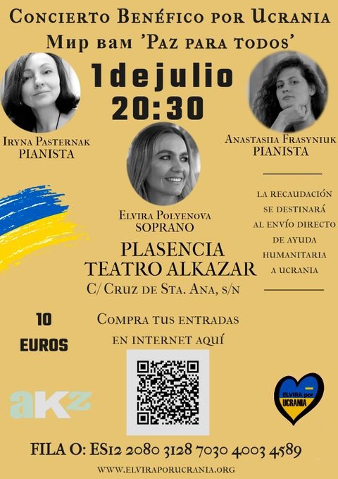 El concierto benéfico Elvira por Ucrania llega a Plasencia el día 1 julio