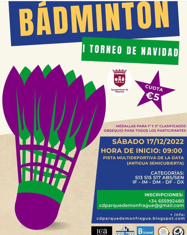 El 17 de diciembre se celebra el I Torneo de Navidad de Bádminton en el Pabellón de la Data