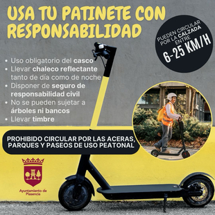 El Ayuntamiento de Plasencia lanza una campaña para fomentar el uso responsable del patinete eléctrico